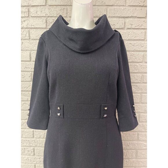 Antonio Melani Woman Navy Tweed Cowl Neck Dress With Sliver Hardware Size 4 - Picture 5 of 12